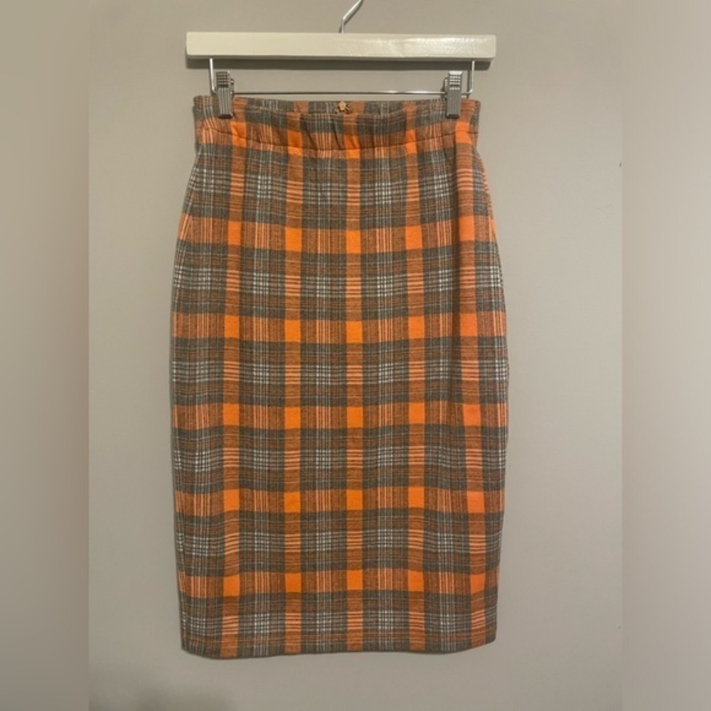 Endless rose orange plaid midi‎ skirt small